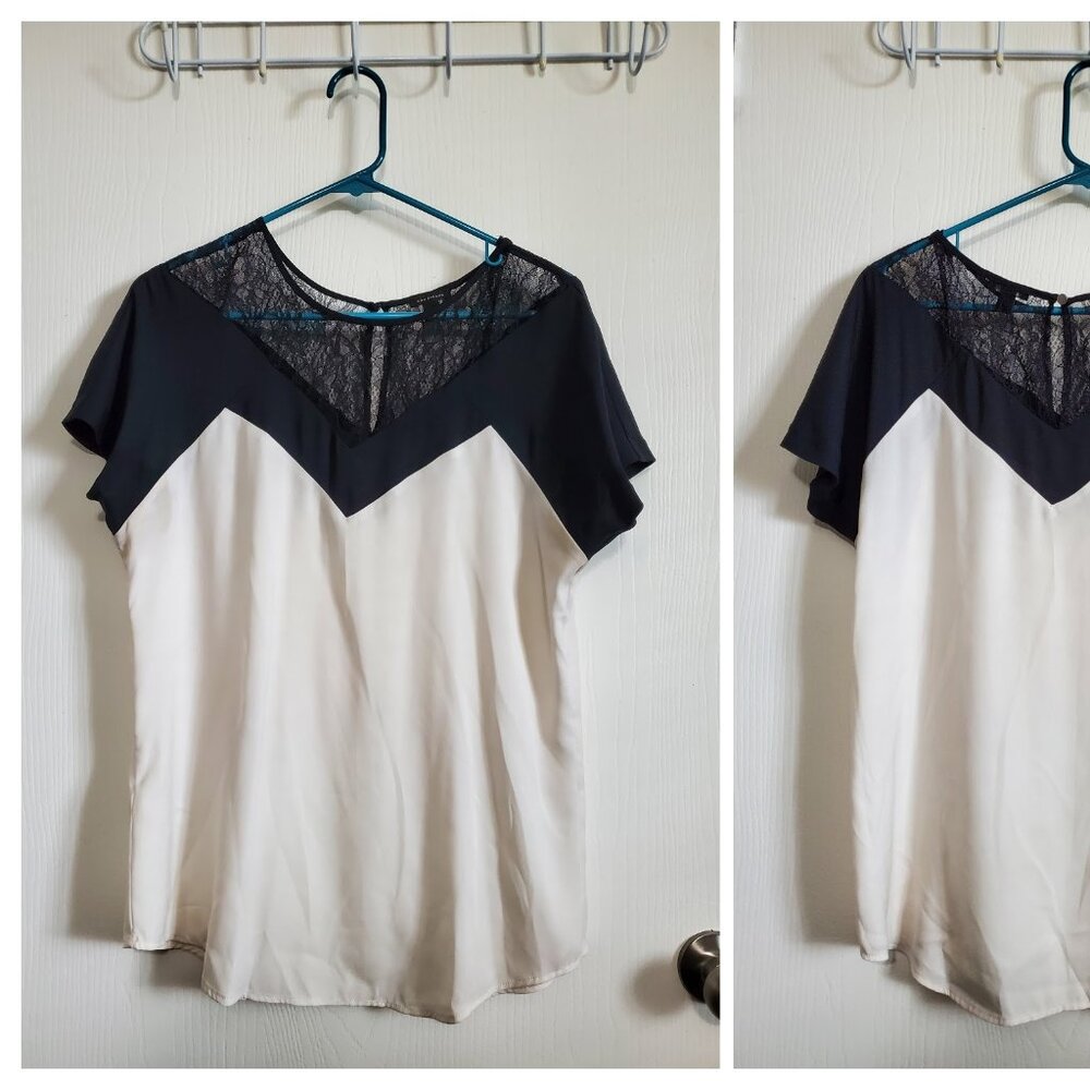 ANN TAYLOR black cream lace top shirt